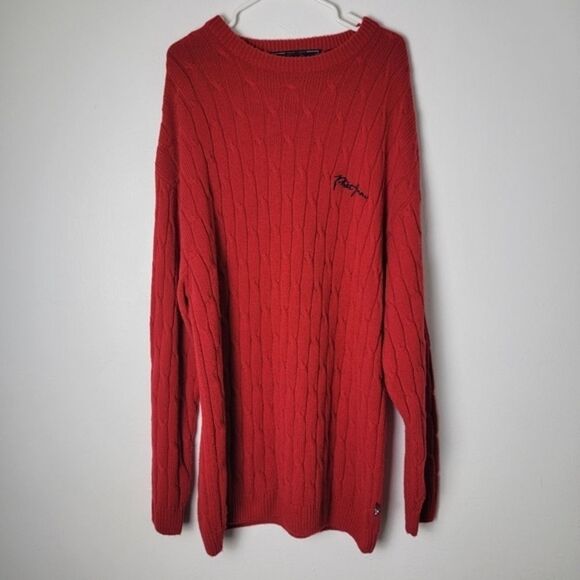 Phat Farm New York Vintage 90s Y2K Red Cable Knit Pullover Sweater Size XXL - Picture 2 of 7